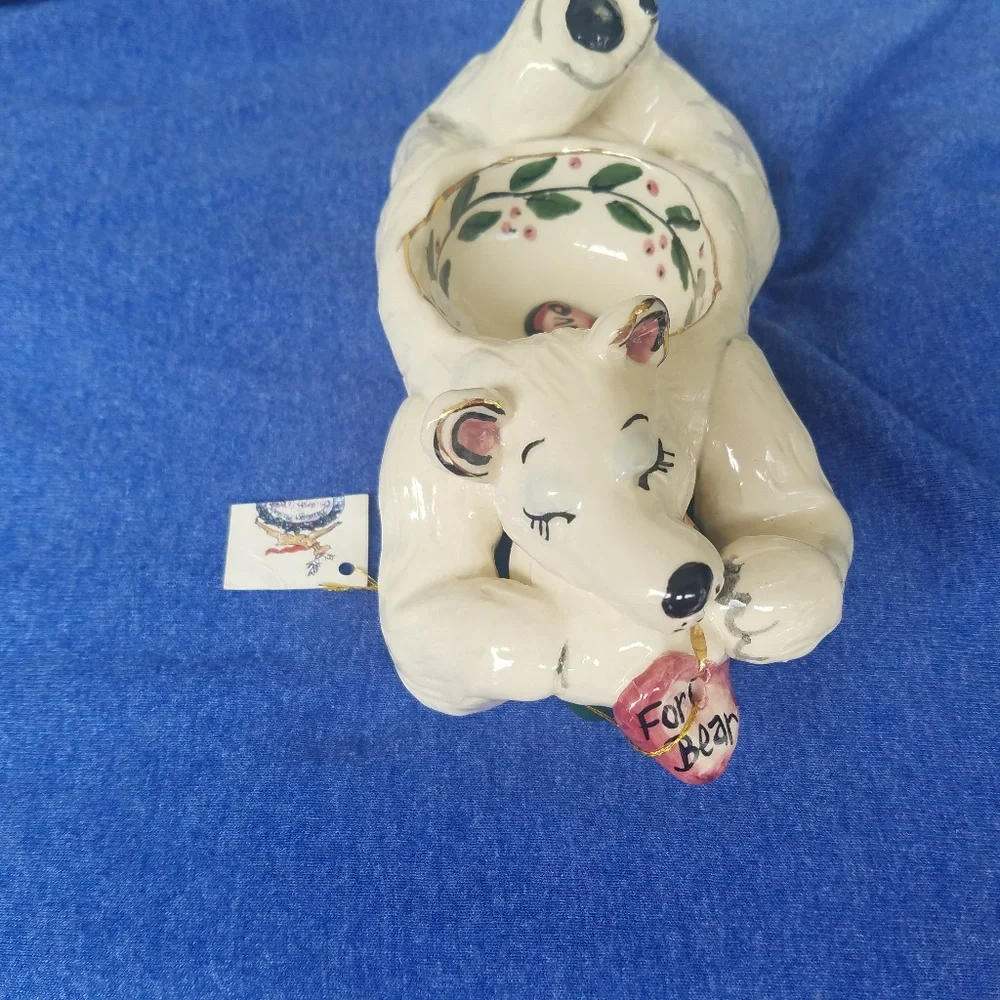 Blue Sky Ceramic Bear Tea Light Candle Holder Pottery